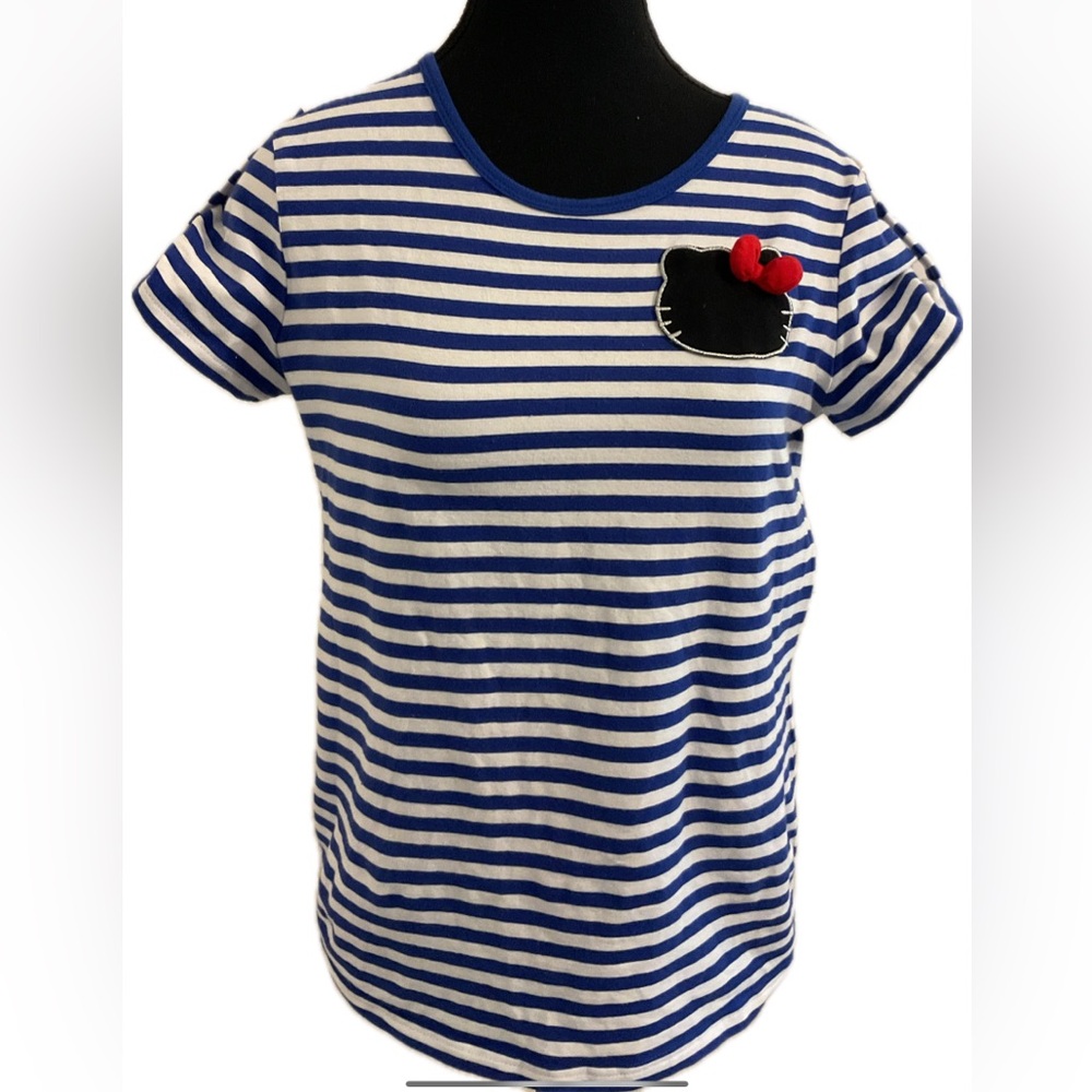Women’s/ Girls Super cute Blue and White Striped Top with Kitty Accent
